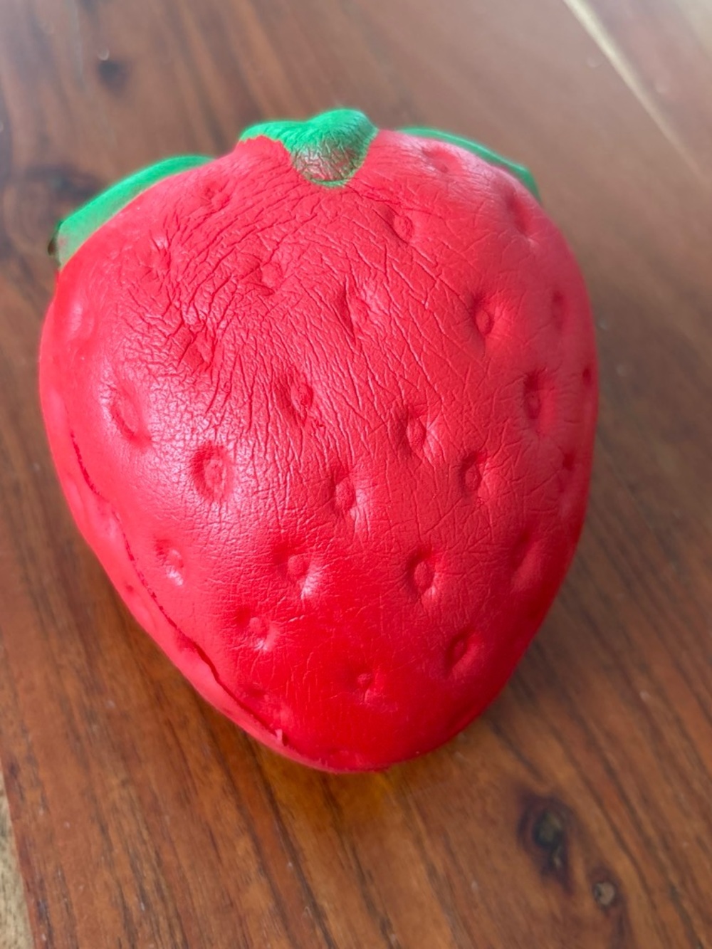 Red Strawberry Toy Decor Accent with Green Leaf Detail